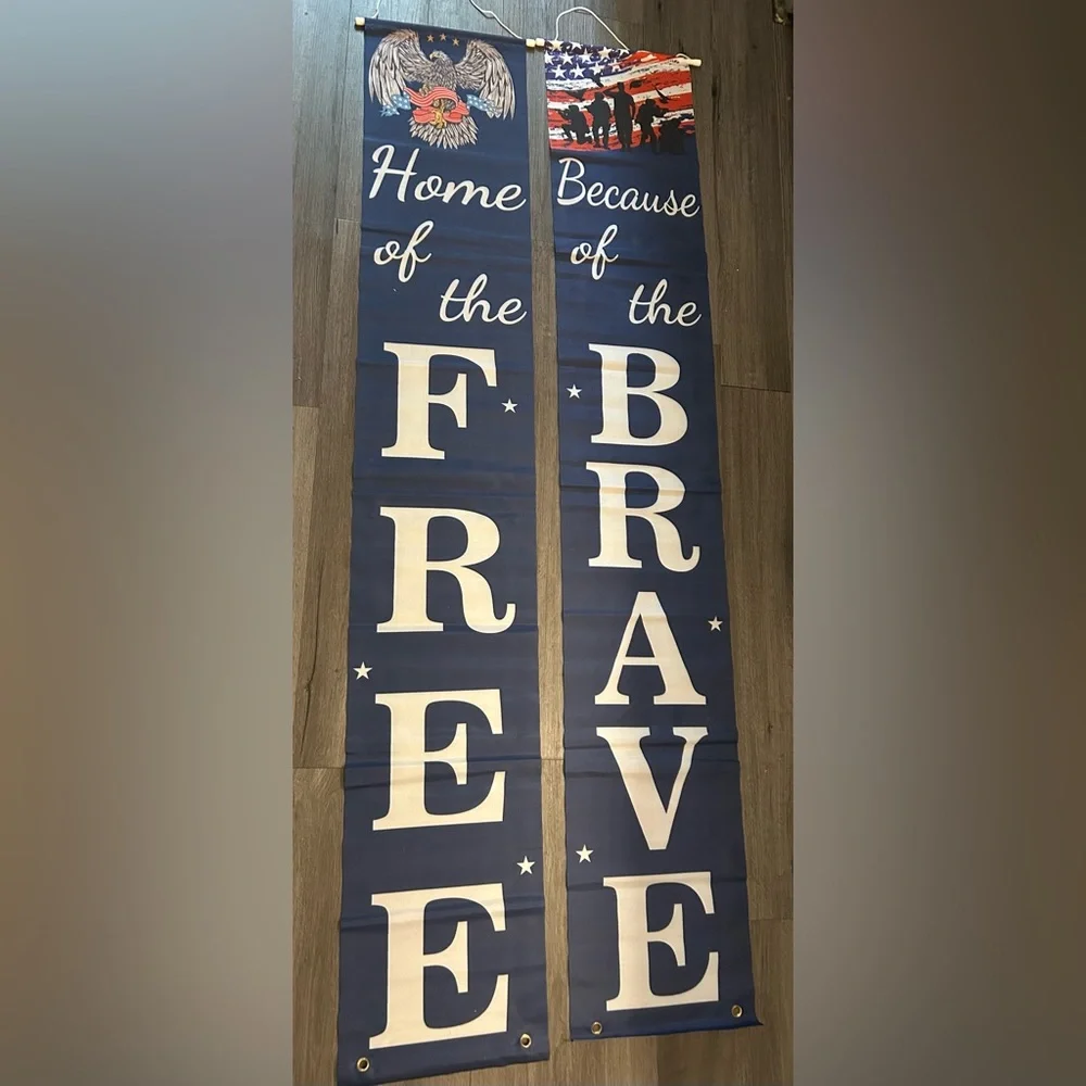 Free & Brave door, surround flag set, 12 x 77, Veterans Day Decorations, America